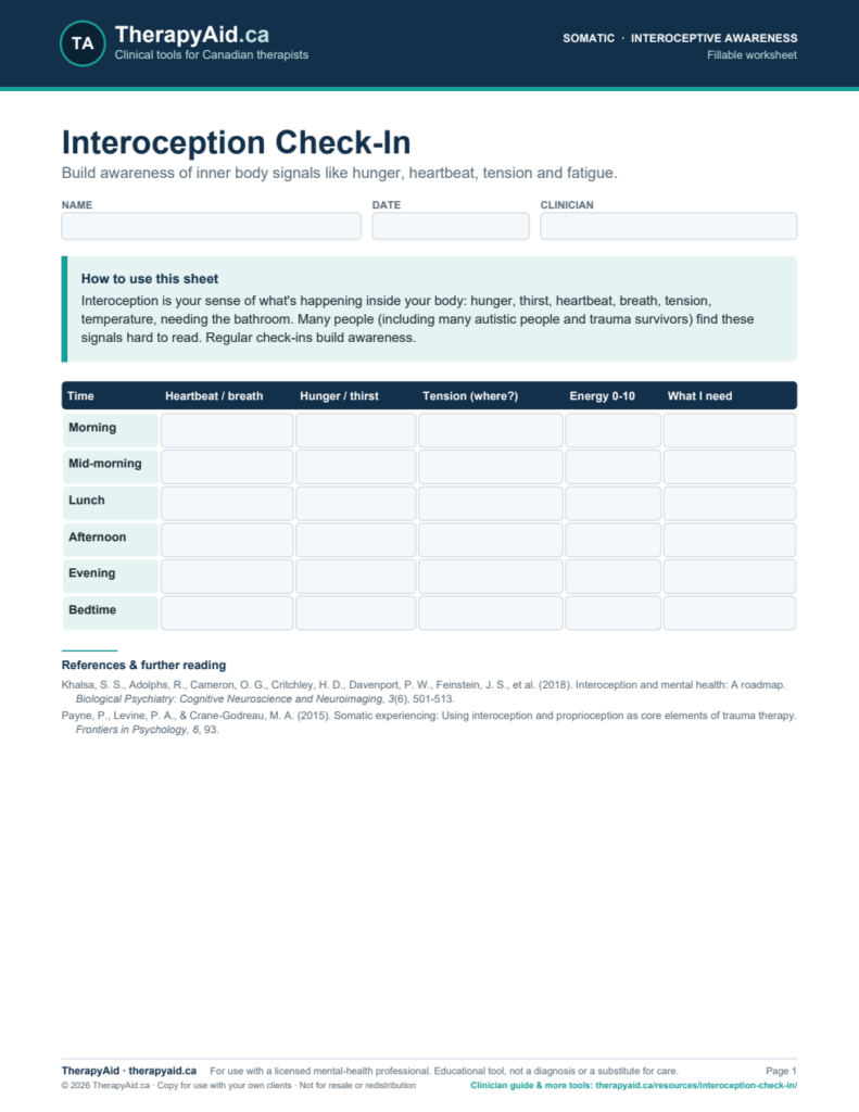 Preview of the Interoception Check-In worksheet