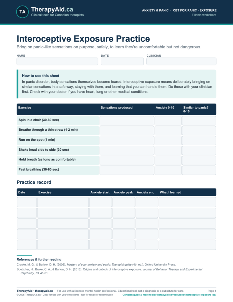 Preview of the Interoceptive Exposure Practice worksheet