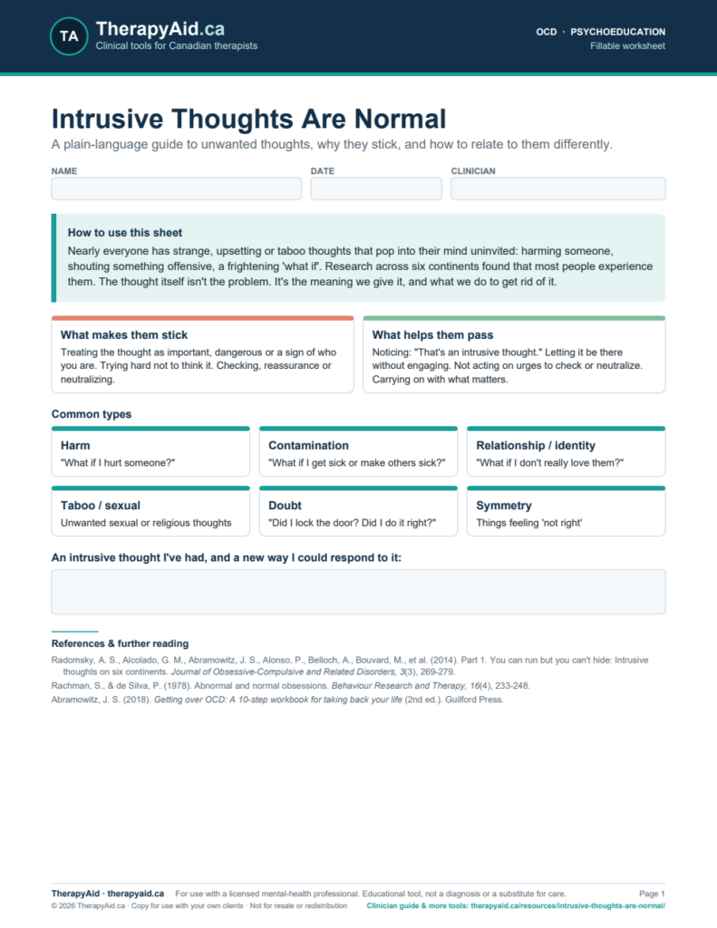 Preview of the Intrusive Thoughts Are Normal worksheet