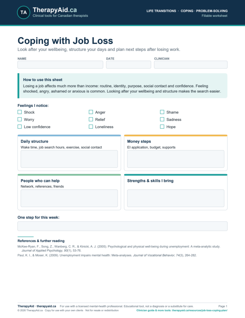 Preview of the Coping with Job Loss worksheet