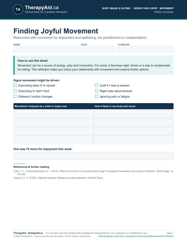 Preview of the Finding Joyful Movement worksheet
