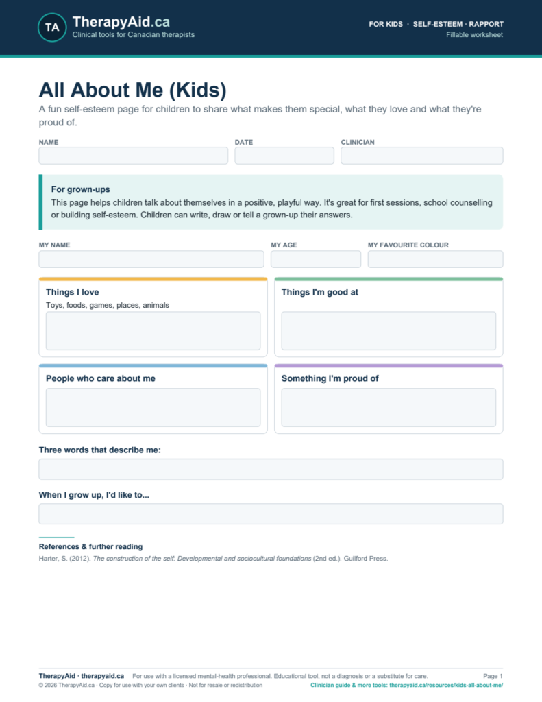 Preview of the All About Me (Kids) worksheet