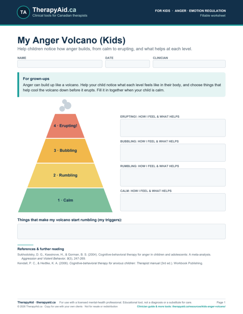 Preview of the My Anger Volcano (Kids) worksheet