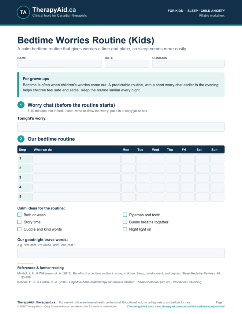Preview of the Bedtime Worries Routine (Kids) worksheet