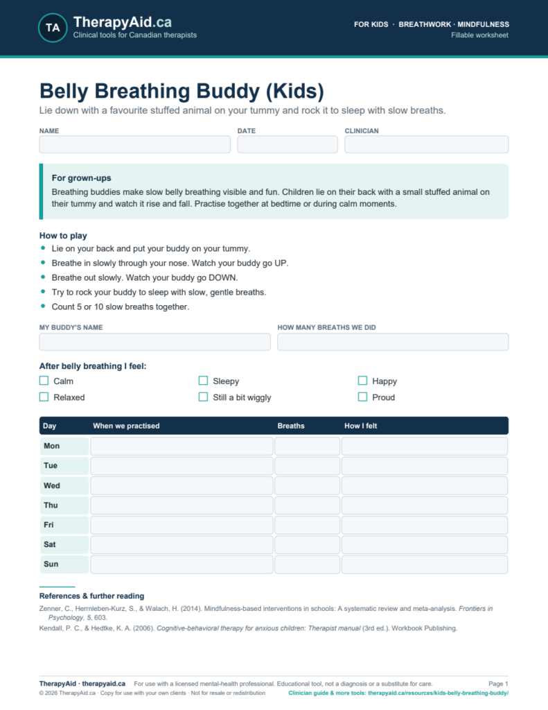 Preview of the Belly Breathing Buddy (Kids) worksheet