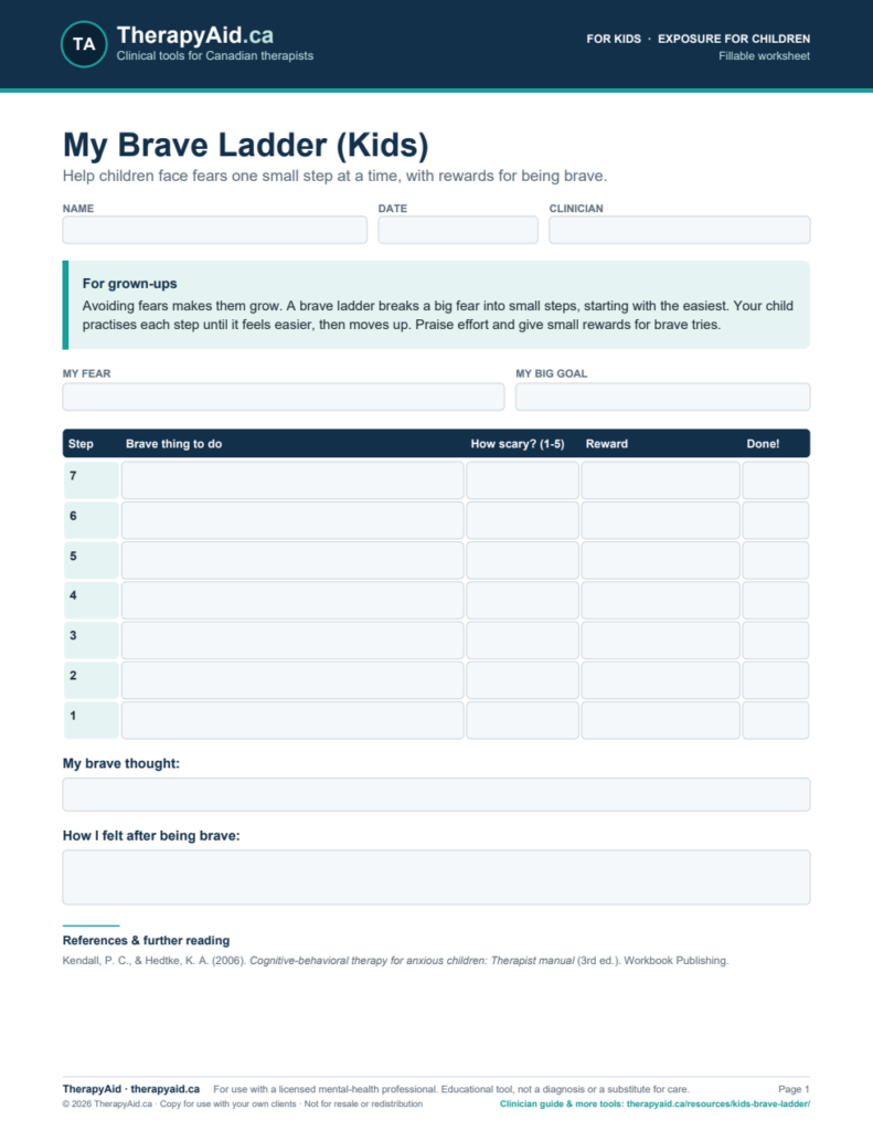 Preview of the My Brave Ladder (Kids) worksheet