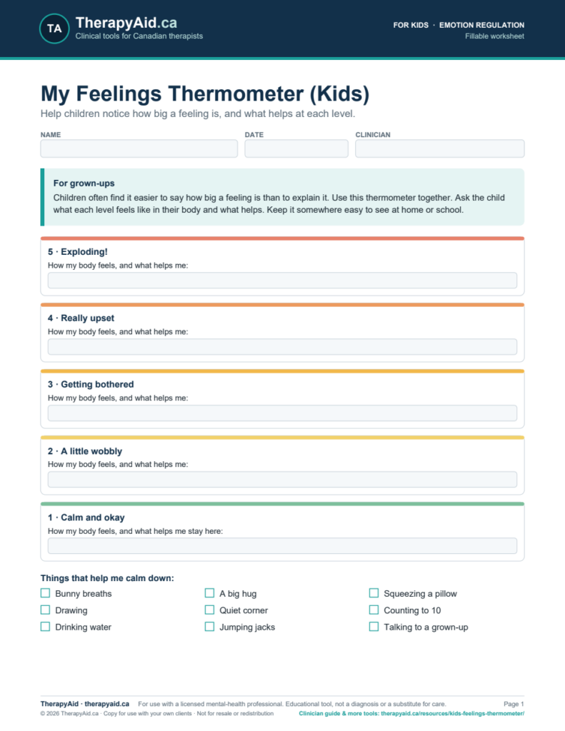 Preview of the My Feelings Thermometer (Kids) worksheet