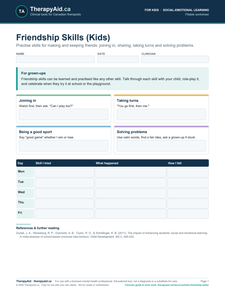 Preview of the Friendship Skills (Kids) worksheet