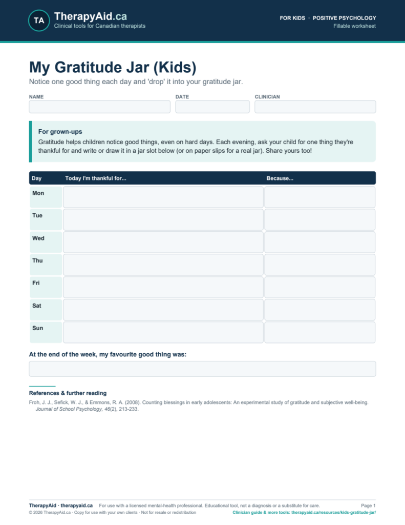 Preview of the My Gratitude Jar (Kids) worksheet