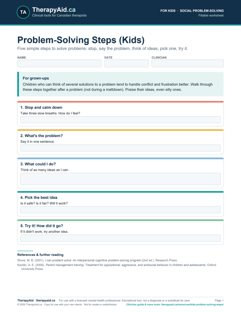 Preview of the Problem-Solving Steps (Kids) worksheet