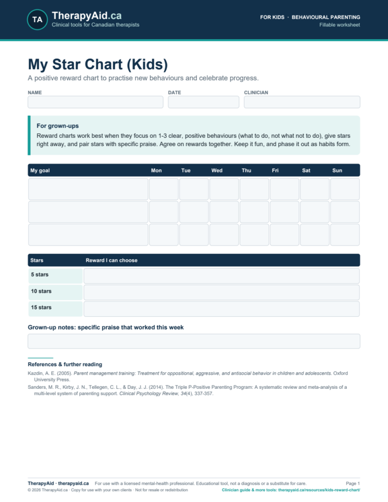 Preview of the My Star Chart (Kids) worksheet