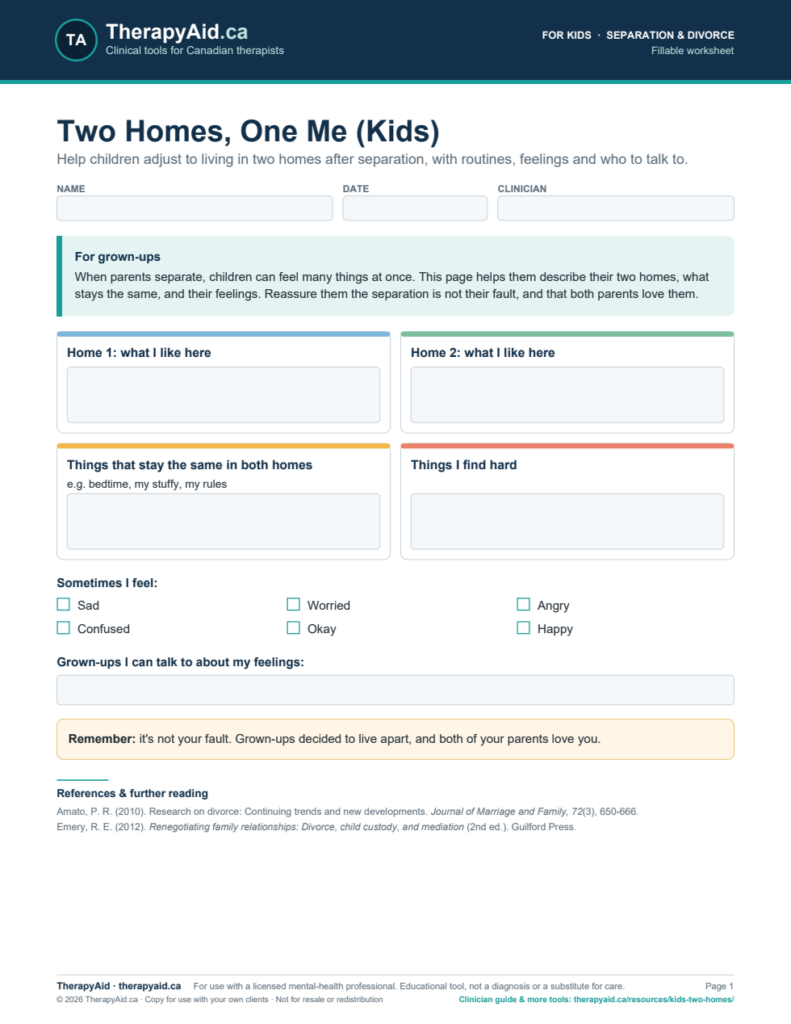 Preview of the Two Homes, One Me (Kids) worksheet