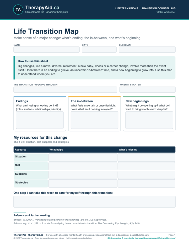 Preview of the Life Transition Map worksheet