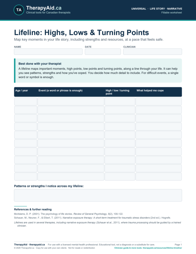Preview of the Lifeline: Highs, Lows & Turning Points worksheet