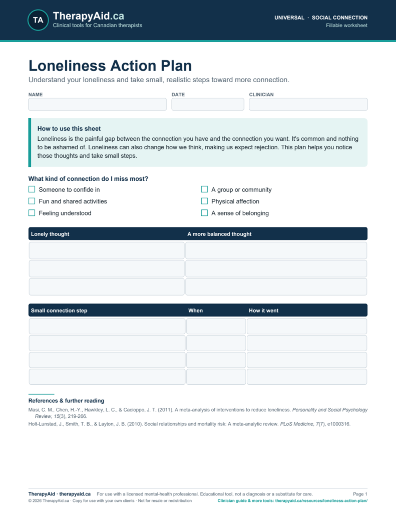Preview of the Loneliness Action Plan worksheet