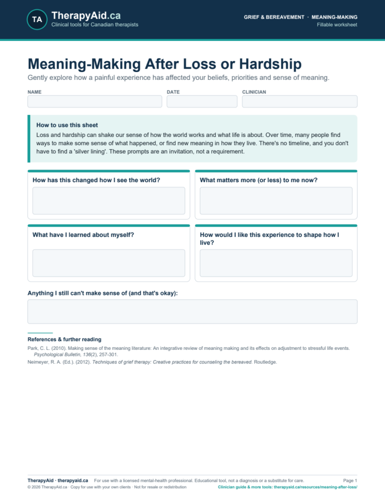Preview of the Meaning-Making After Loss or Hardship worksheet