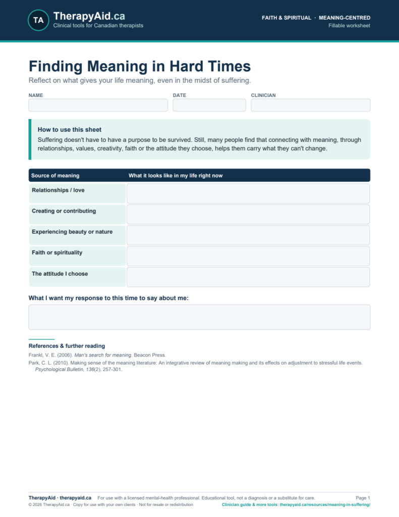 Preview of the Finding Meaning in Hard Times worksheet
