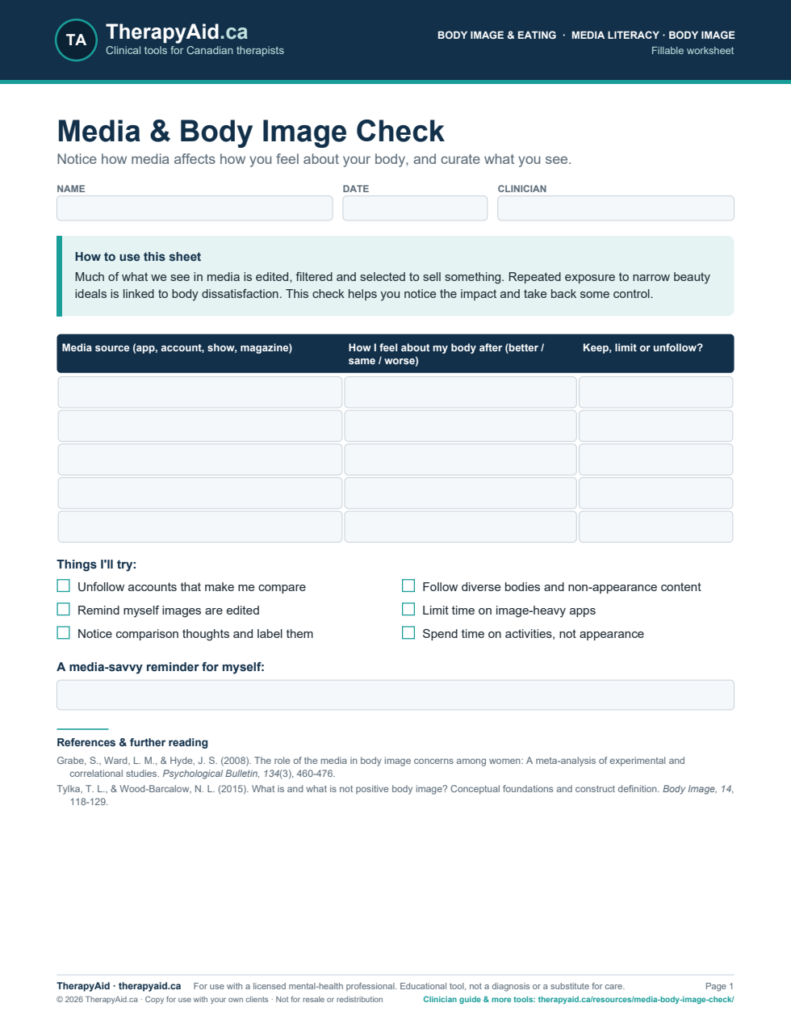 Preview of the Media & Body Image Check worksheet
