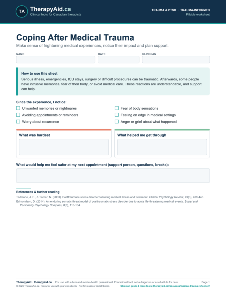 Preview of the Coping After Medical Trauma worksheet