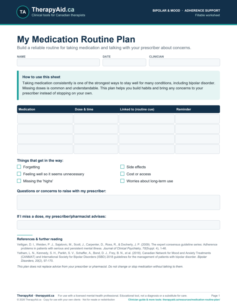 Preview of the My Medication Routine Plan worksheet