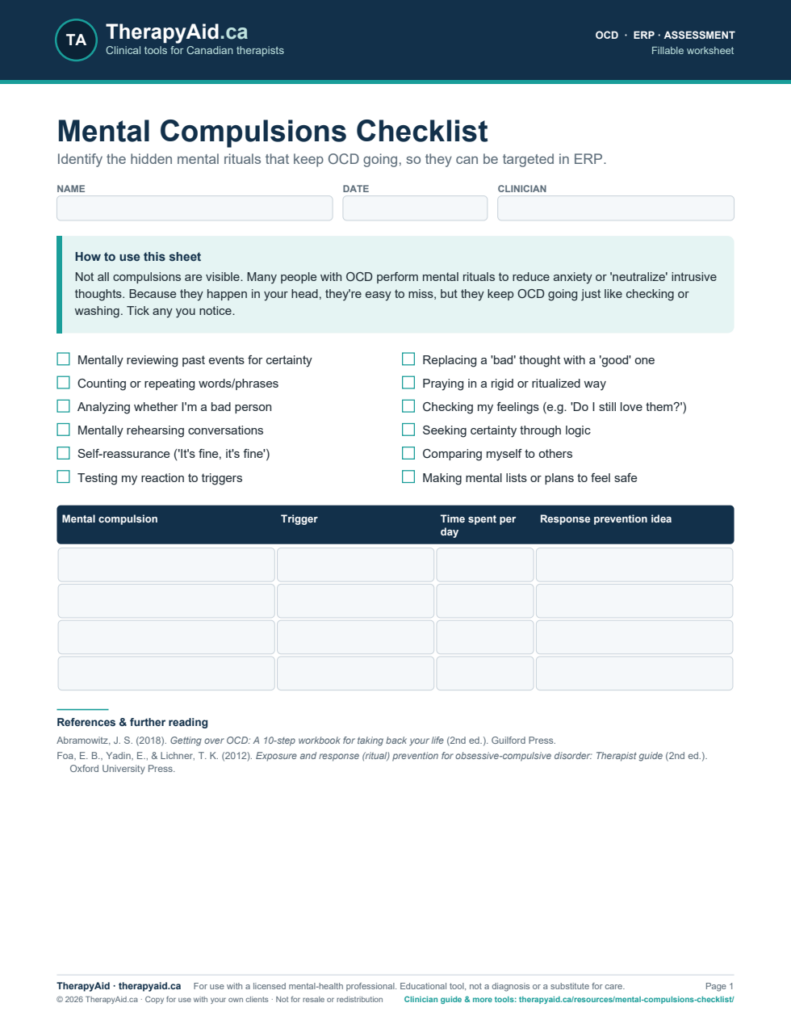 Preview of the Mental Compulsions Checklist worksheet