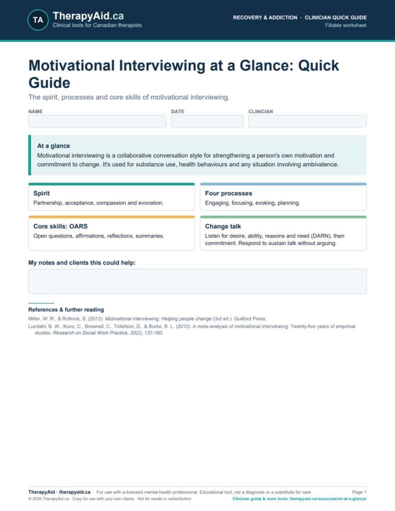 Preview of the Motivational Interviewing at a Glance: Quick Guide worksheet