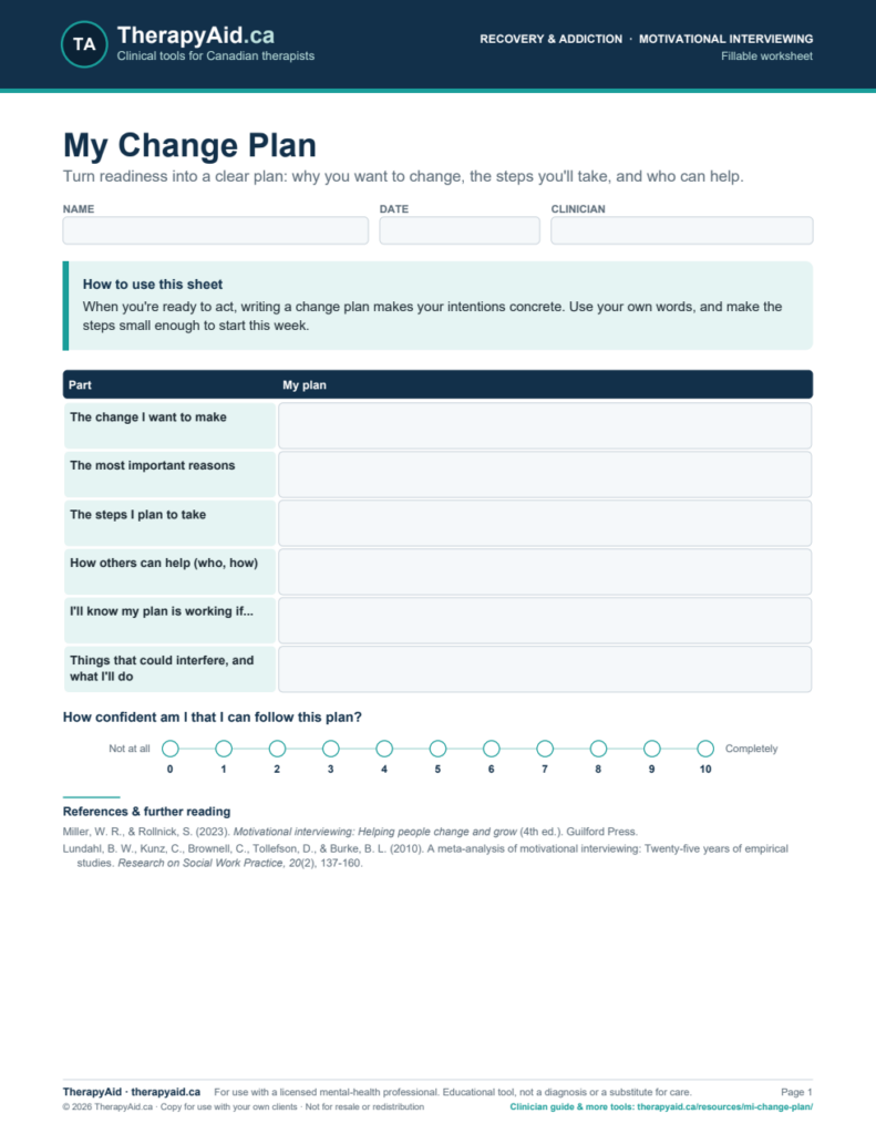 Preview of the My Change Plan worksheet