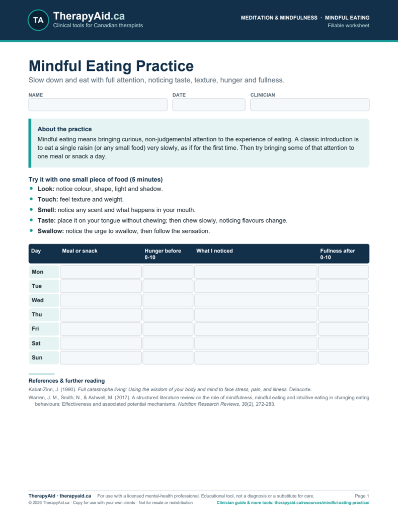 Preview of the Mindful Eating Practice worksheet