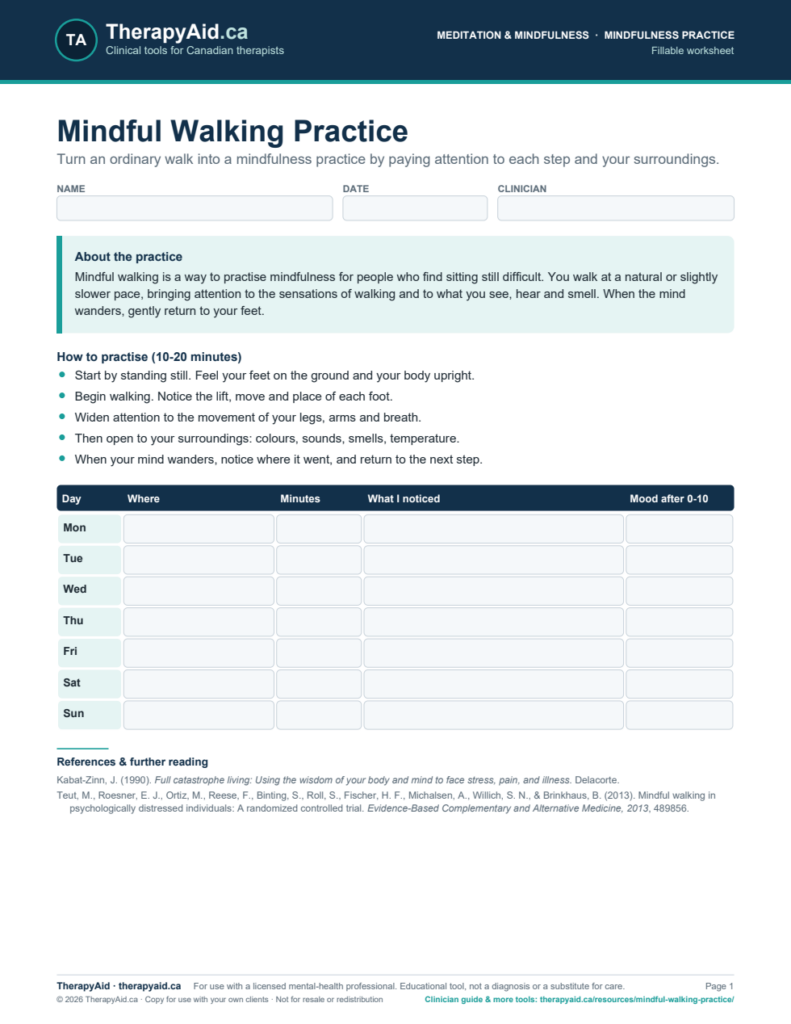 Preview of the Mindful Walking Practice worksheet
