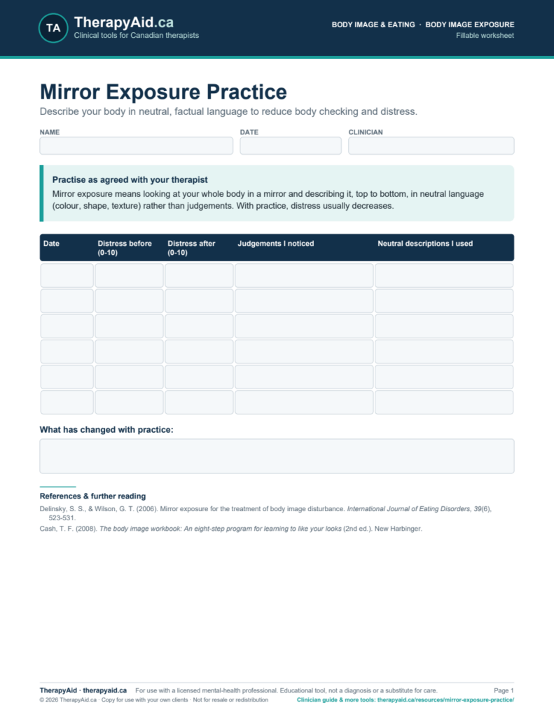 Preview of the Mirror Exposure Practice worksheet
