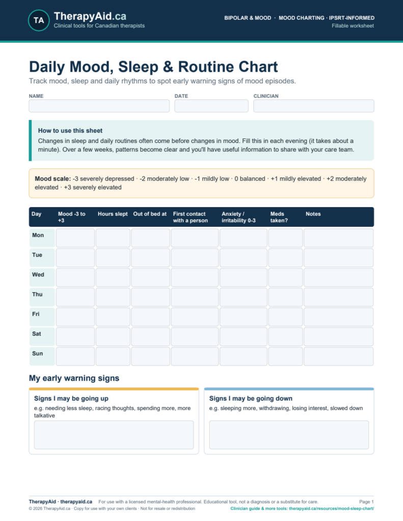 Preview of the Daily Mood, Sleep & Routine Chart worksheet