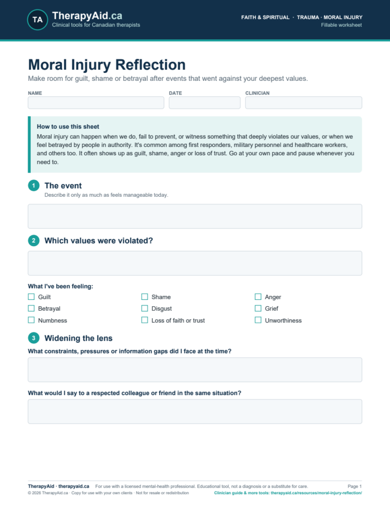 Preview of the Moral Injury Reflection worksheet