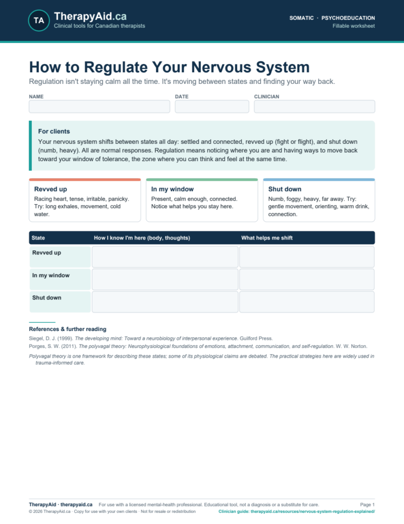 Preview of the How to Regulate Your Nervous System worksheet