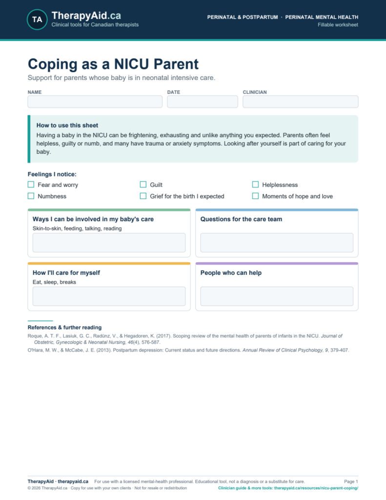 Preview of the Coping as a NICU Parent worksheet