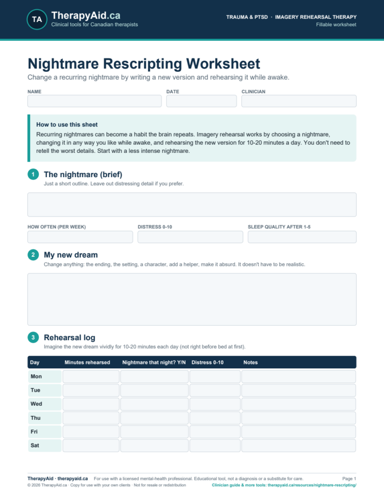 Preview of the Nightmare Rescripting Worksheet worksheet