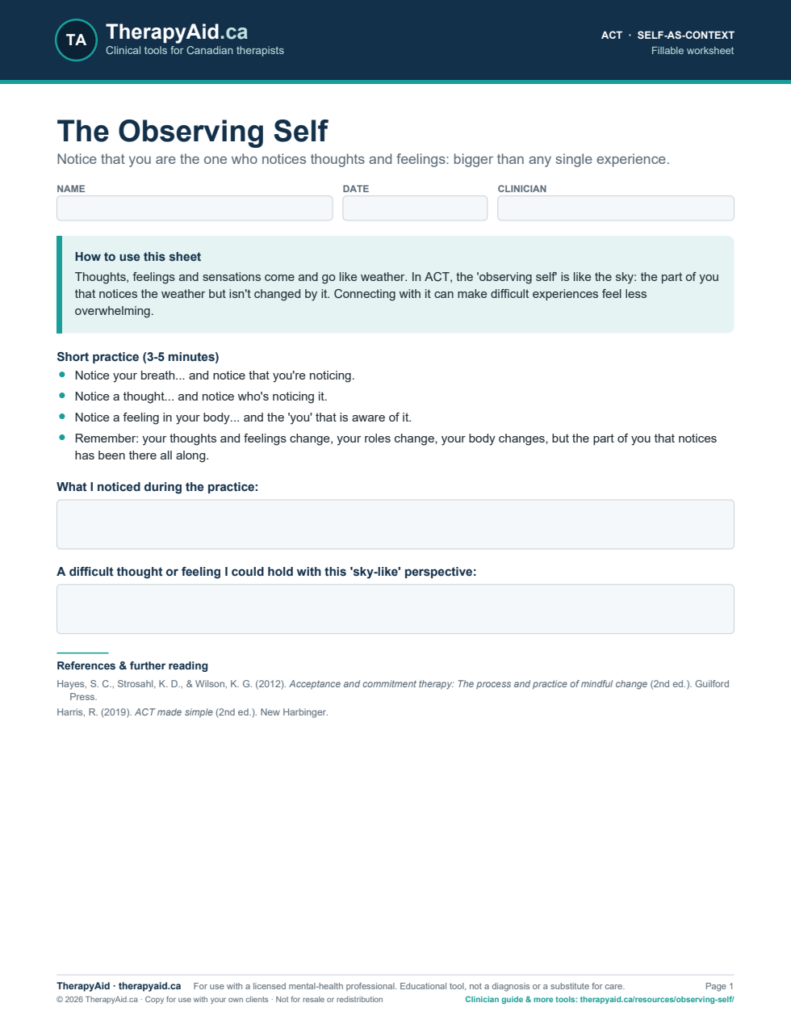 Preview of the The Observing Self worksheet