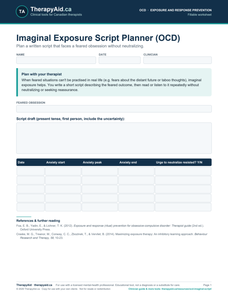 Preview of the Imaginal Exposure Script Planner (OCD) worksheet