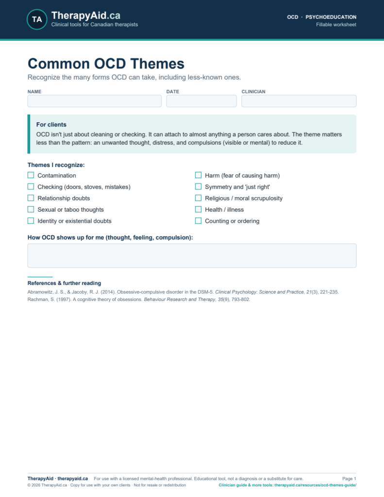 Preview of the Common OCD Themes worksheet