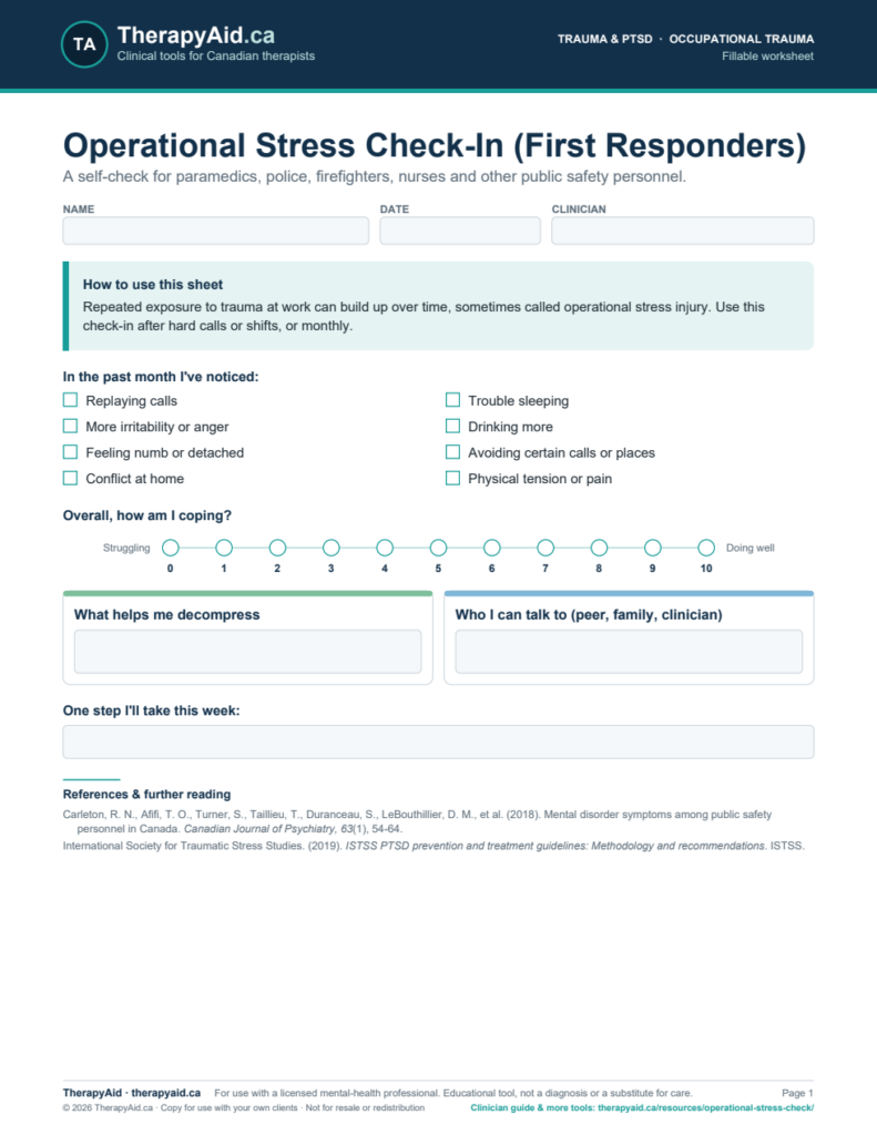 Preview of the Operational Stress Check-In (First Responders) worksheet