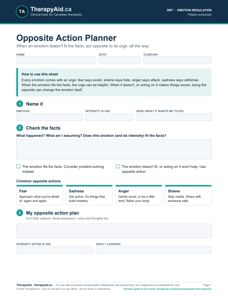 Preview of the Opposite Action Planner worksheet