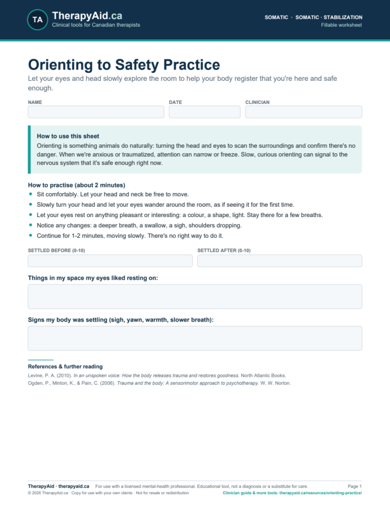 Preview of the Orienting to Safety Practice worksheet