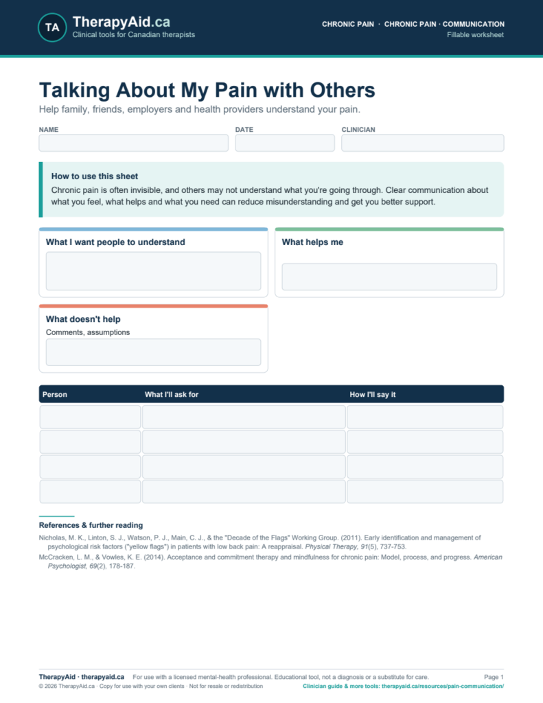 Preview of the Talking About My Pain with Others worksheet