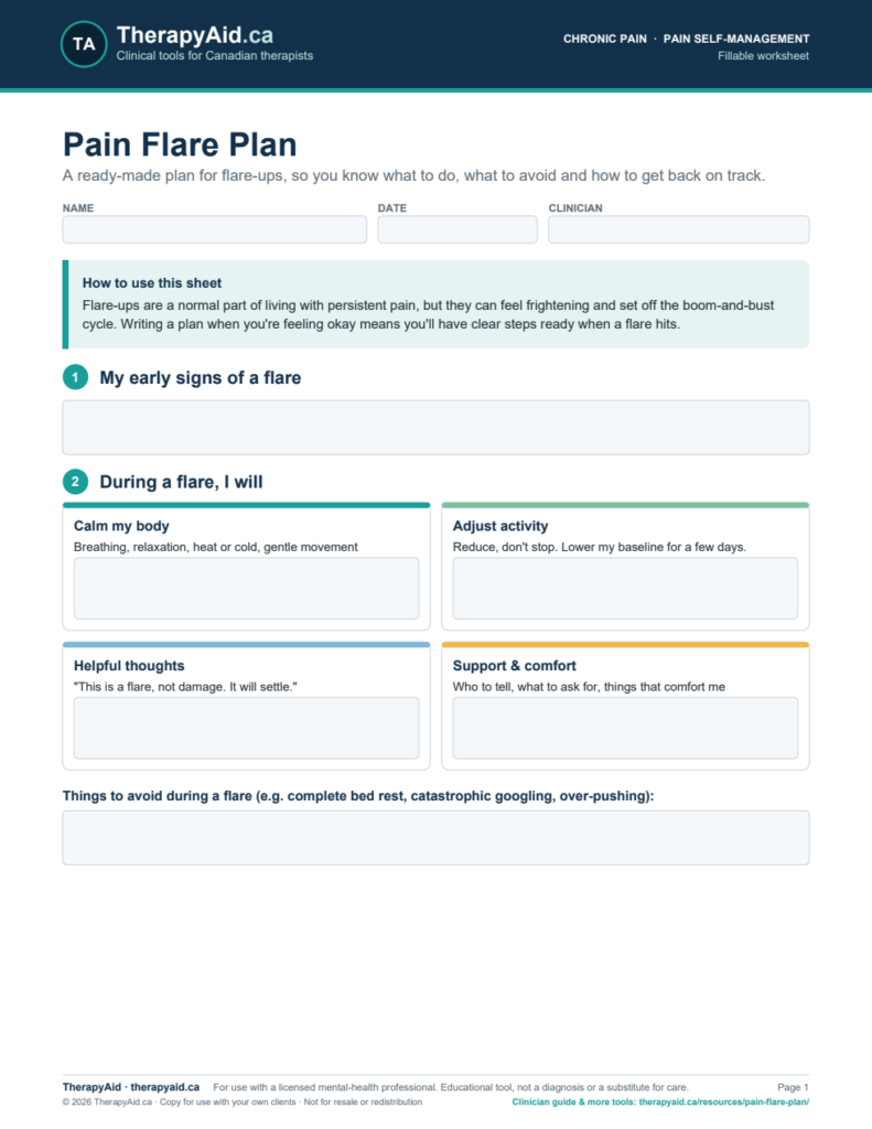 Preview of the Pain Flare Plan worksheet