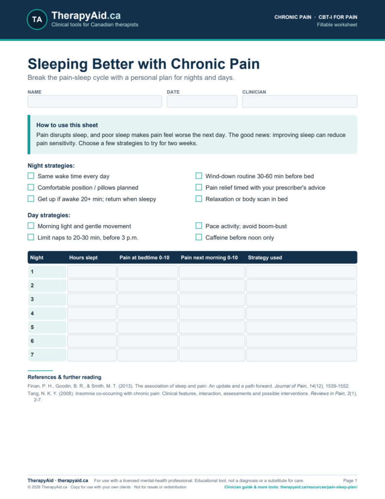 Preview of the Sleeping Better with Chronic Pain worksheet