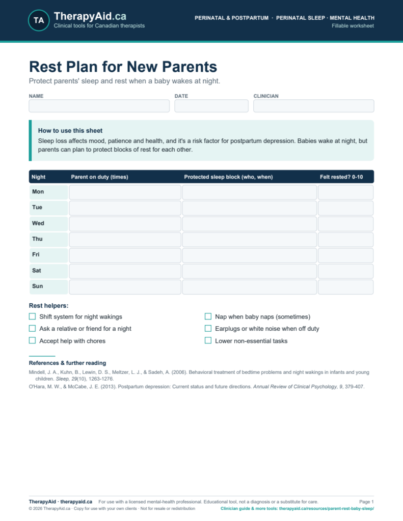 Preview of the Rest Plan for New Parents worksheet