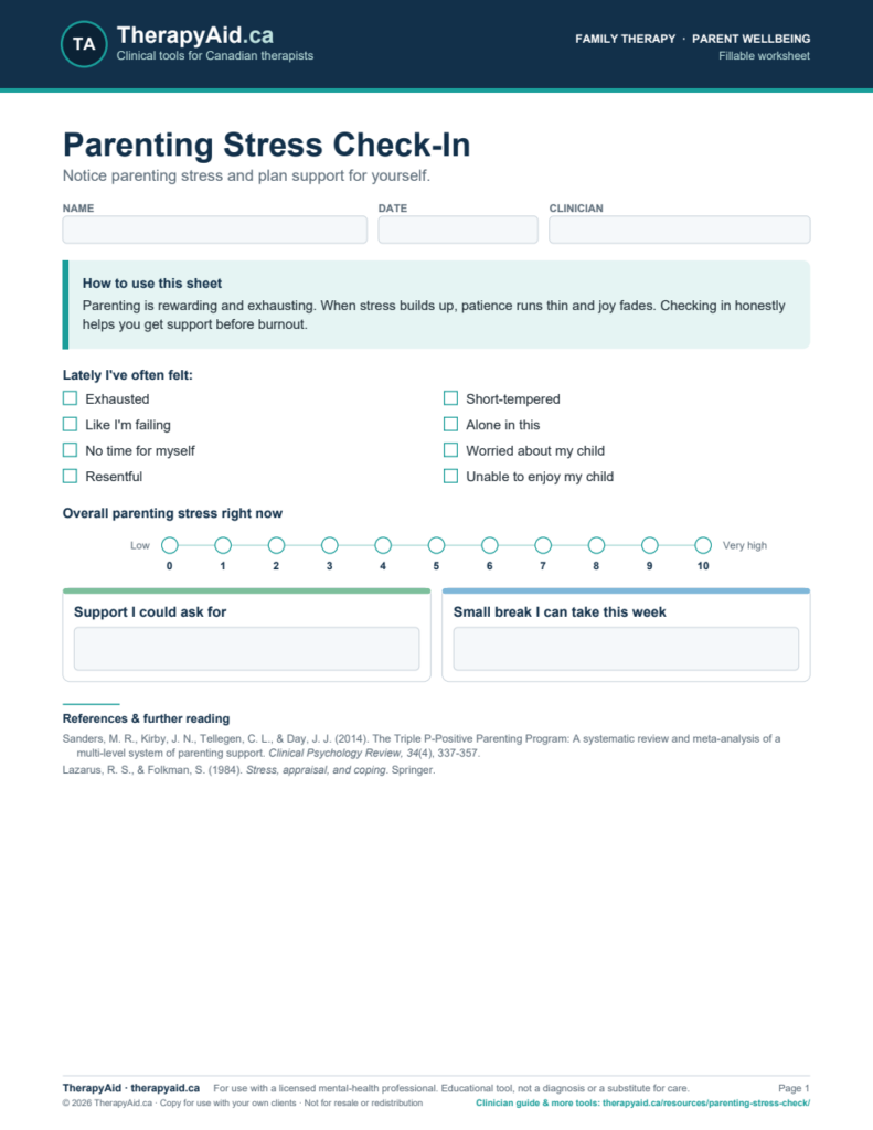 Preview of the Parenting Stress Check-In worksheet