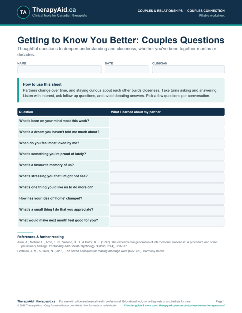 Preview of the Getting to Know You Better: Couples Questions worksheet