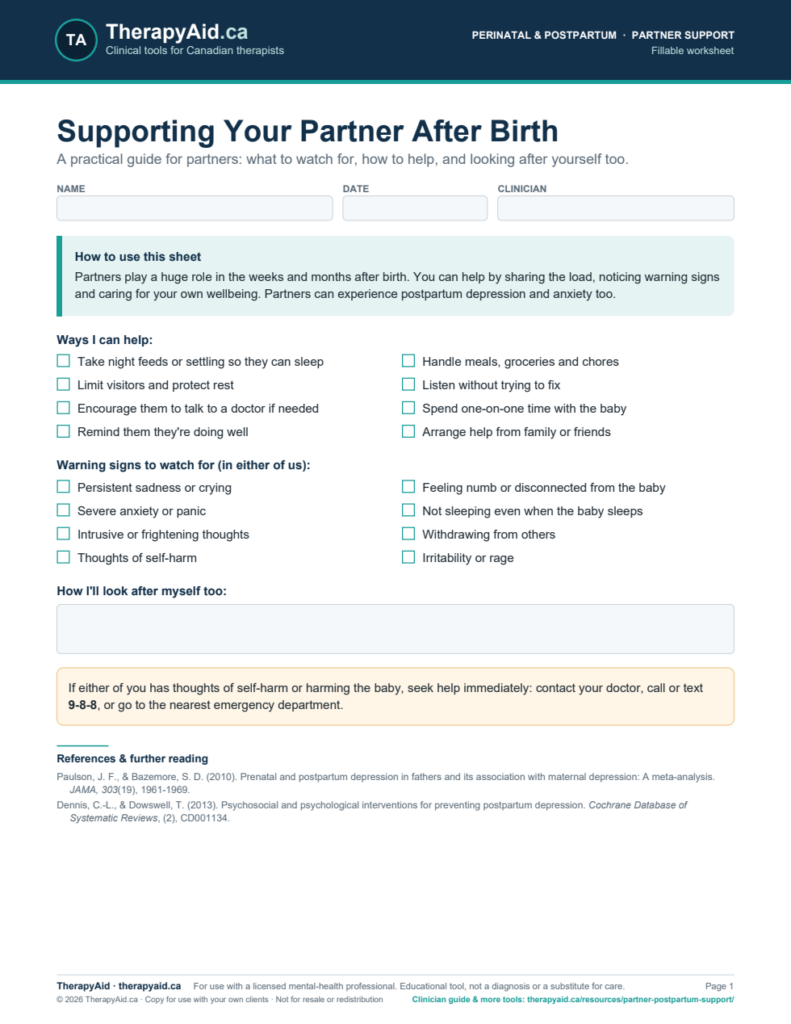 Preview of the Supporting Your Partner After Birth worksheet