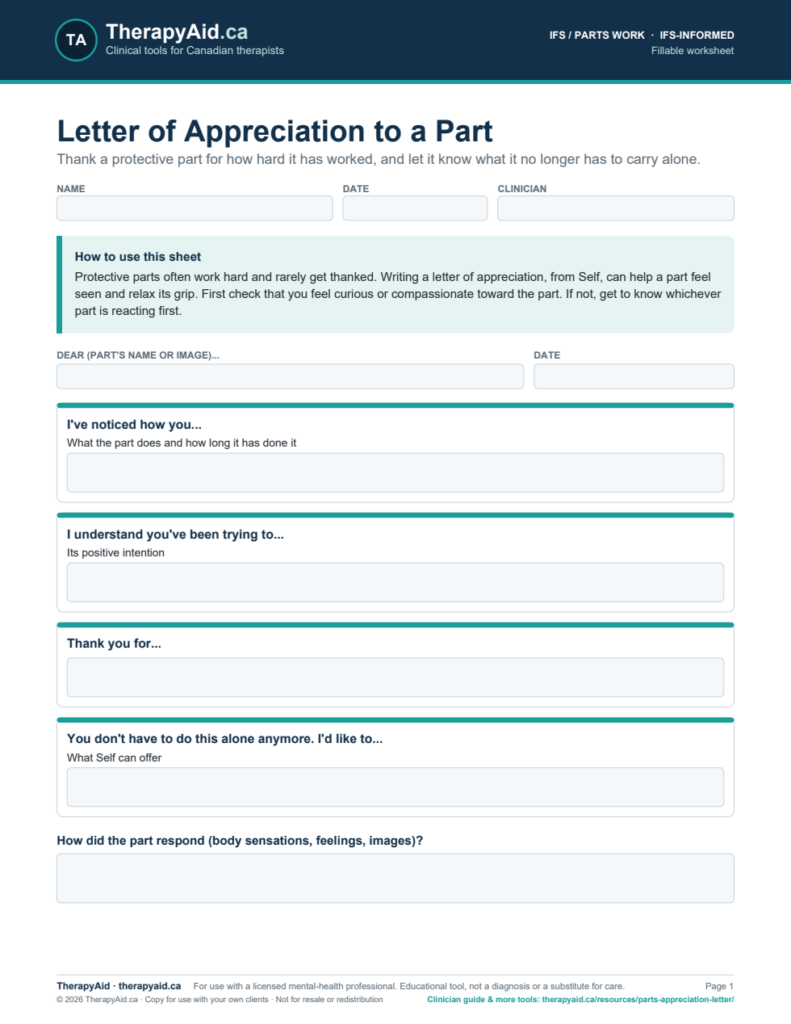 Preview of the Letter of Appreciation to a Part worksheet