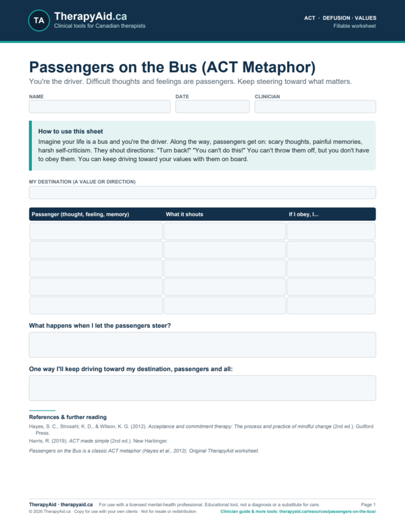 Preview of the Passengers on the Bus (ACT Metaphor) worksheet